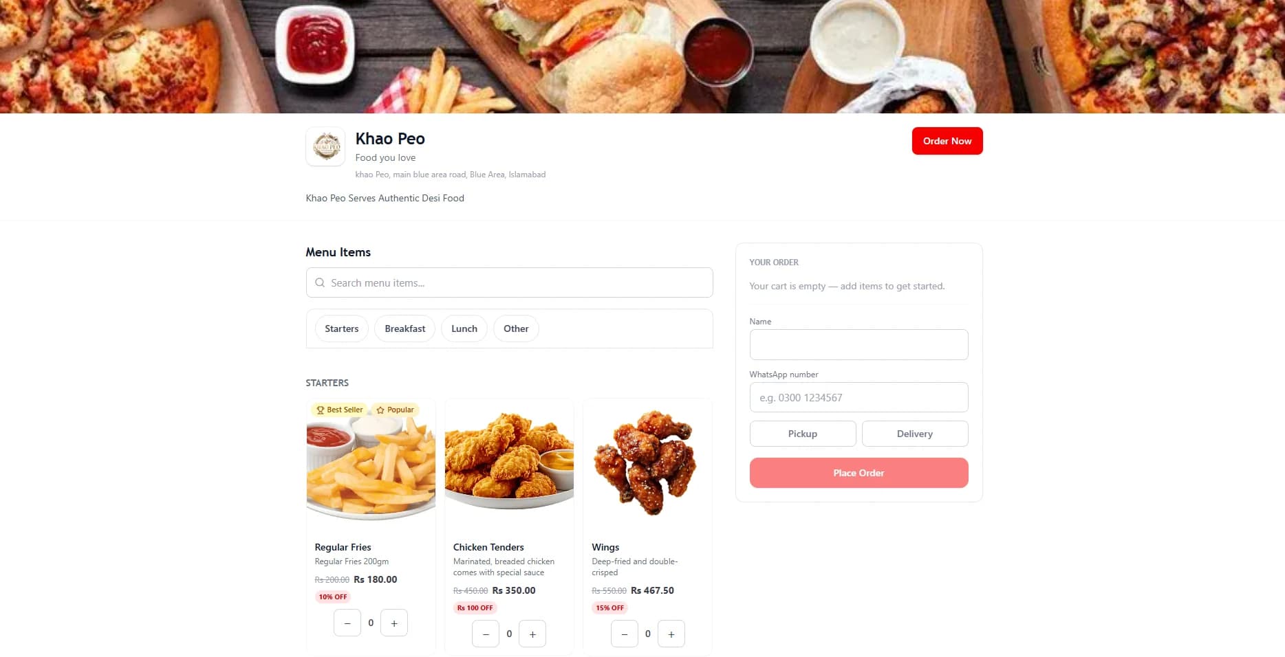 Khao Peo ordering website on desktop