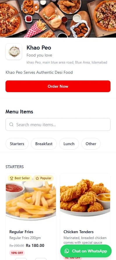 Khao Peo ordering website on mobile