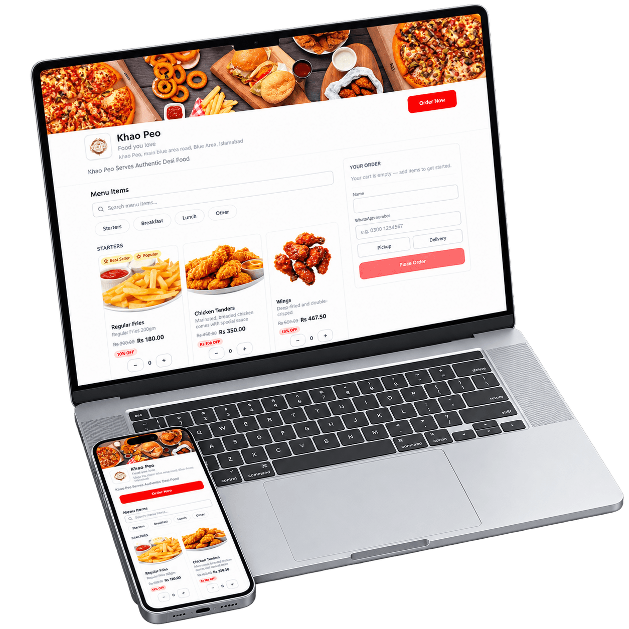 Qasid ordering experience on laptop and mobile phone