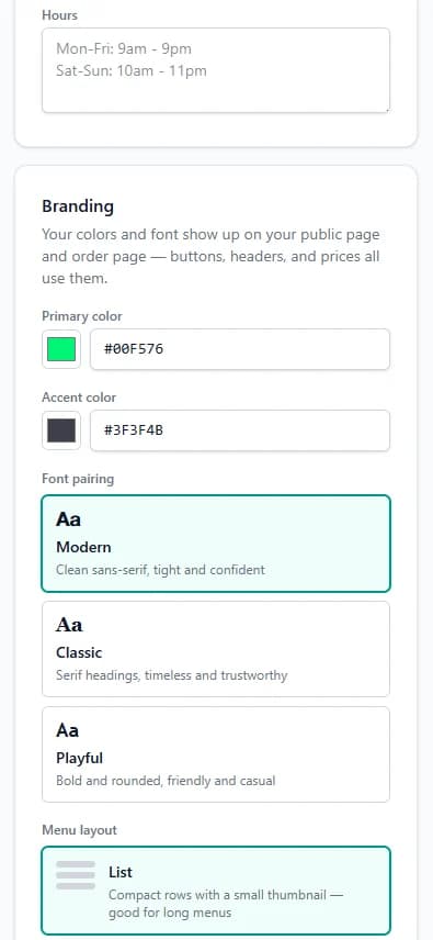 Qasid branding controls on mobile