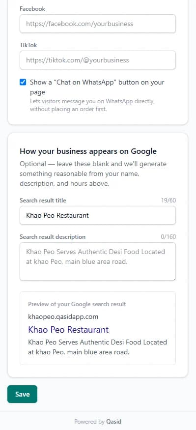 Qasid Google search appearance controls on mobile
